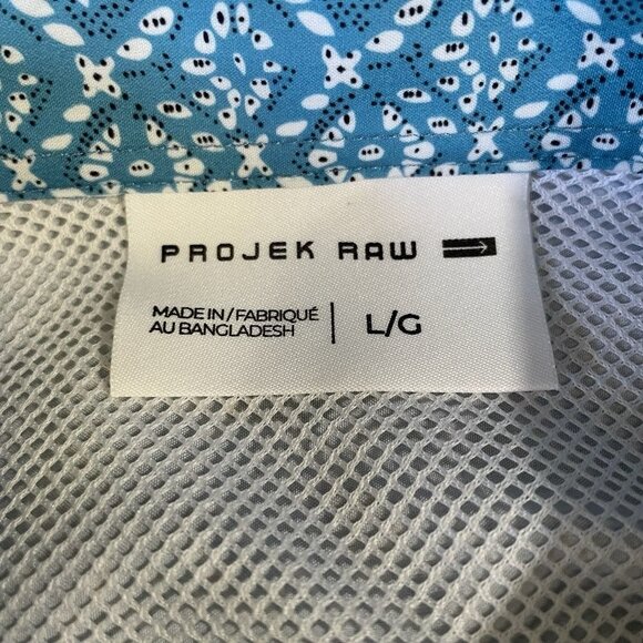 Projek Raw Blue Geometric Shirt Large Stretch Button Up Cruise Summer Streetwear - Picture 3 of 12